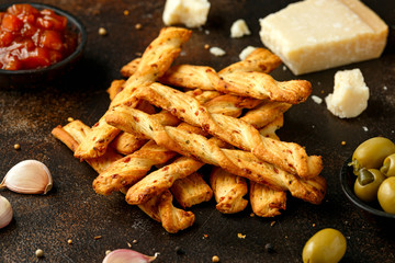 Cheese Twist Sticks with garlic, parmesan and chutney. party food snacks