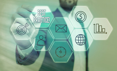 Conceptual hand writing showing Best Practice. Concept meaning commercial procedures that are...