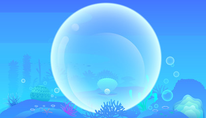 Underwater world scene of coral reefs and sea life in the deep blue ocean . Vector illustration