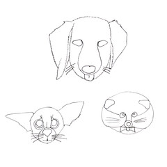Markers linear drawing of animal dogs linked in a set. Used for templates. Kids room poster on the wall art decor. Children's clothing or bag with colorful prints. Hand drawn markers illustration.