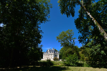 Fototapeta na wymiar Château de Loire en France autour de forêt et de sa douve
