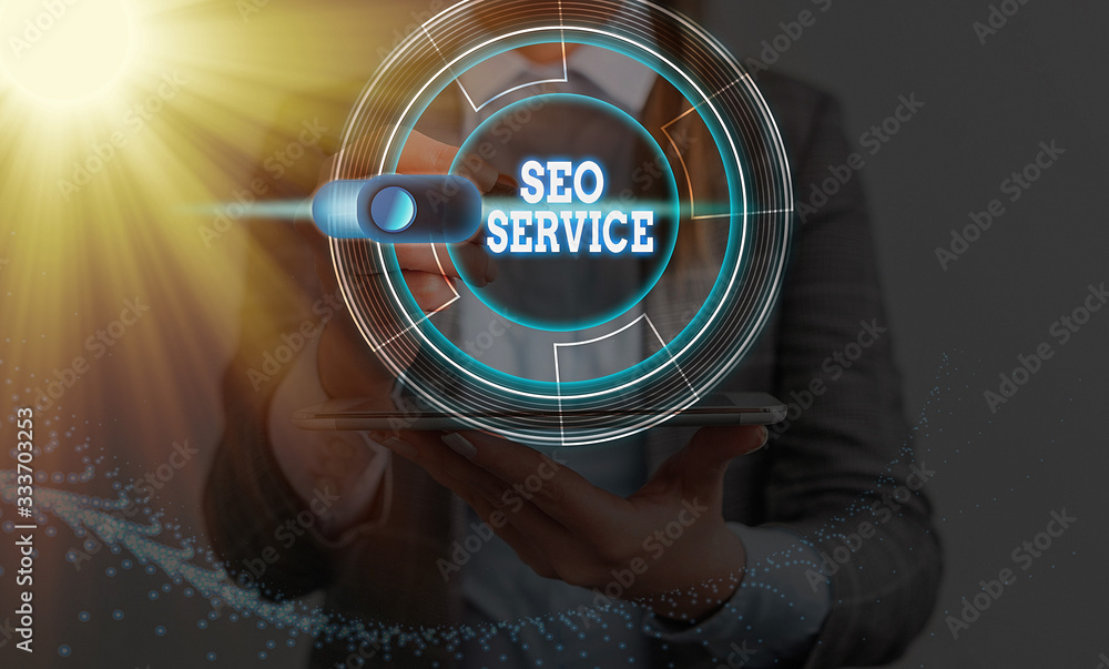 Poster writing note showing seo service. business concept for techniques and procedures to increase the web