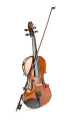 Obraz na płótnie Canvas Classic violin and bow on white background. Musical instrument