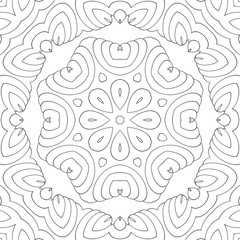 Coloring book for kids and adults. Seamless pattern, symmetric ornament, mandala, kaleidoscope for coloring. Template for design work.