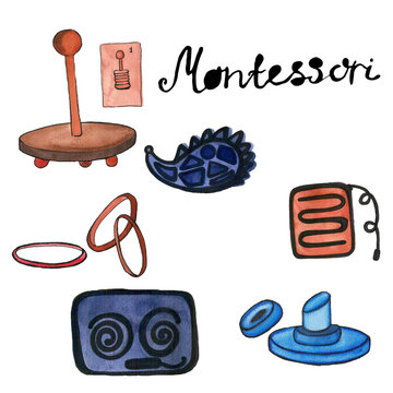 Montessori material on a white background. early child development. preschoolers. developing system. graphomotor path of the ring pyramid