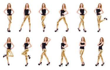 Young redhead girl in tight leggings