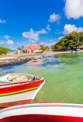 boats and church at Cap Malheureux, Mauritius 