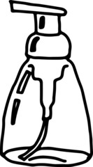 Antiseptic bottle in doodle style. Antibacterial protection, prevention of coronavirus and virus.. Vector illustration. Eps10.