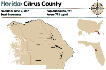 Large and detailed map of Citrus county in Florida, USA.