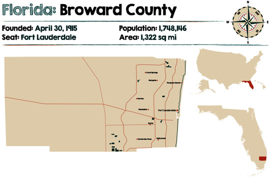 Large And Detailed Map Of Broward County In Florida, USA.