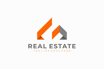 House Logo Letter M. Flat Vector Real Estate Architecture Construction Building Logo Design Template Element.