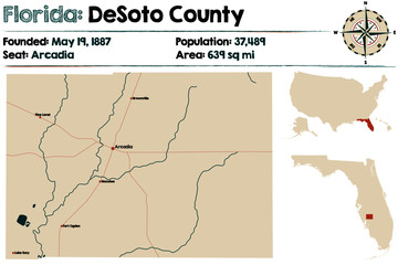 Large and detailed map of DeSoto county in Florida, USA.