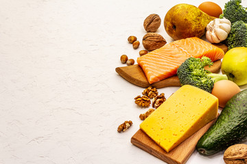 Trendy ketogenic diet products set. Vegetarian keto low carbs nutrition