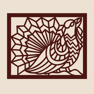 recommend clip art: Template capercaillie for laser cutting. Abstract stylized wood grouse for cut. Stencil for decorative panel of wood, metal, paper. Vector illustration