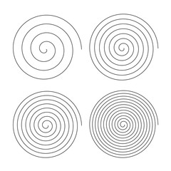 Set of line in circle form. Single thin line spiral goes to edge of canvas. Vector illustration - obrazy, fototapety, plakaty