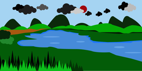 Beautiful of landscape with sun and clouds