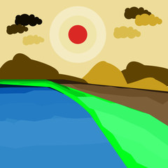 Landscape with  beautiful view  of lake.
