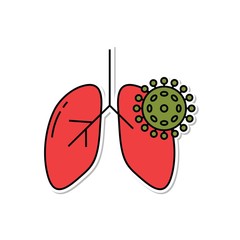 Symbol of a lung infected with a virus. Symptoms of cough, flu, colds, corona.