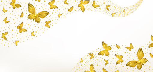 Banner with Decorative Golden Butterflies