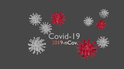 Disease COVID-19 infection. Background with realistic  red and white virus cells.   3D rendering,3D illustration.