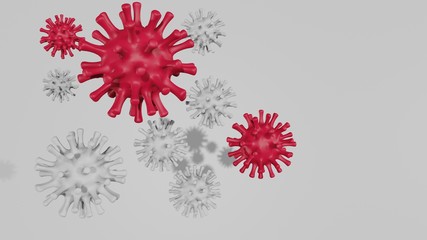 Disease COVID-19 infection. Background with realistic  red and white virus cells.   3D rendering,3D illustration.