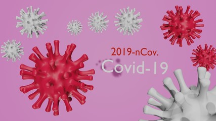 Disease COVID-19 infection. Background with realistic  red and white virus cells.   3D rendering,3D illustration.
