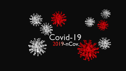 Disease COVID-19 infection. Background with realistic  red and white virus cells.   3D rendering,3D illustration.