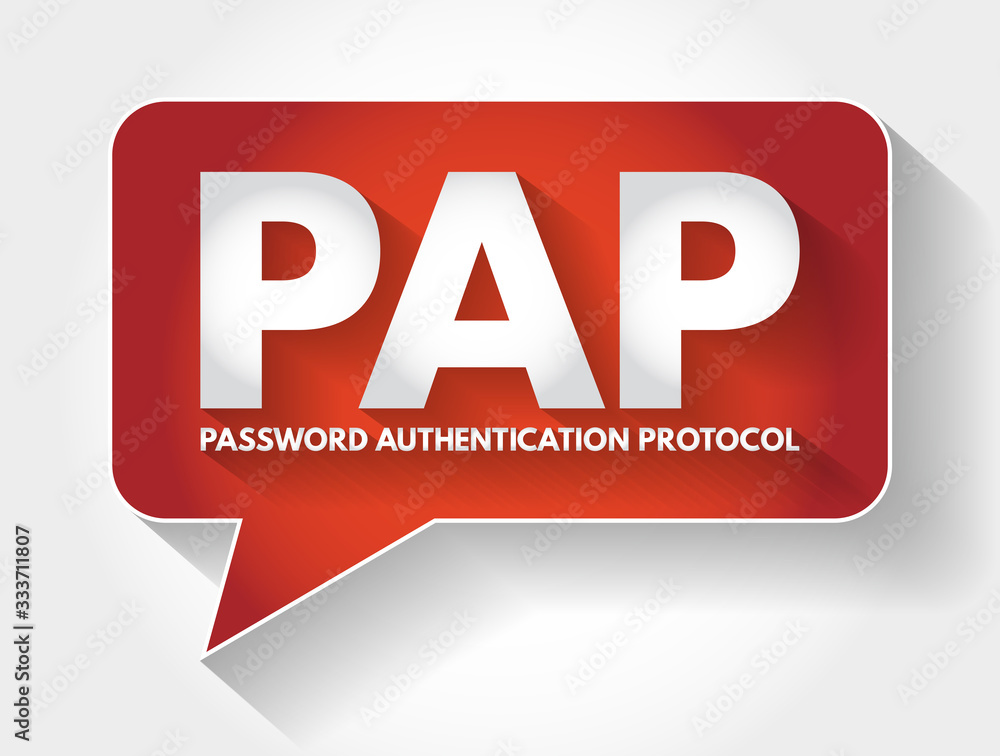 Poster pap - password authentication protocol acronym message bubble, technology concept background
