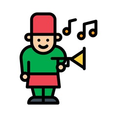 Saint Patrick related trumpet in leprechaun hand with music sign vector with editable stroke,