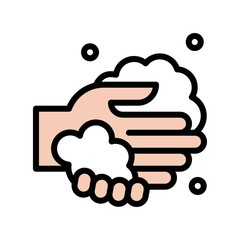 wash hand or hygiene related hands wash and rub with soap bubbles vector with editable stroke,