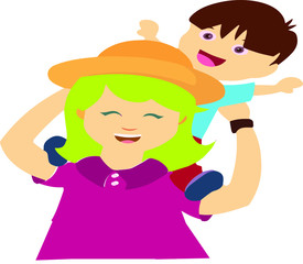 A mother a kid for Mother day card cartoon style decoration Free  vector illustration