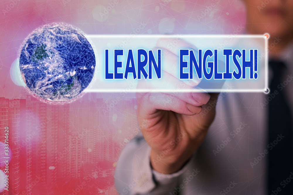 Poster word writing text learn english. business photo showcasing gain acquire knowledge in new language by