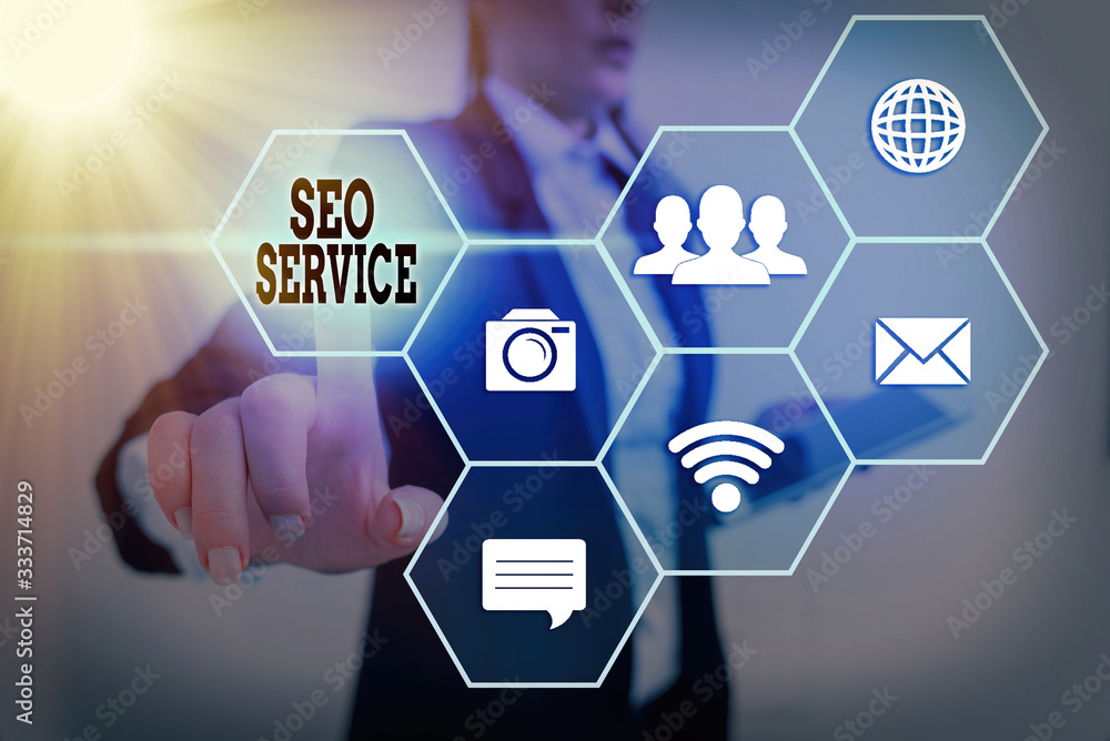 Poster writing note showing seo service. business concept for techniques and procedures to increase the web
