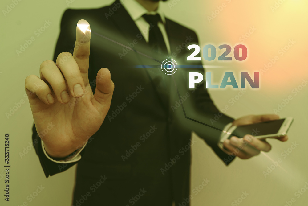 Poster writing note showing 2020 plan. business concept for setting up your goals and plans for the current