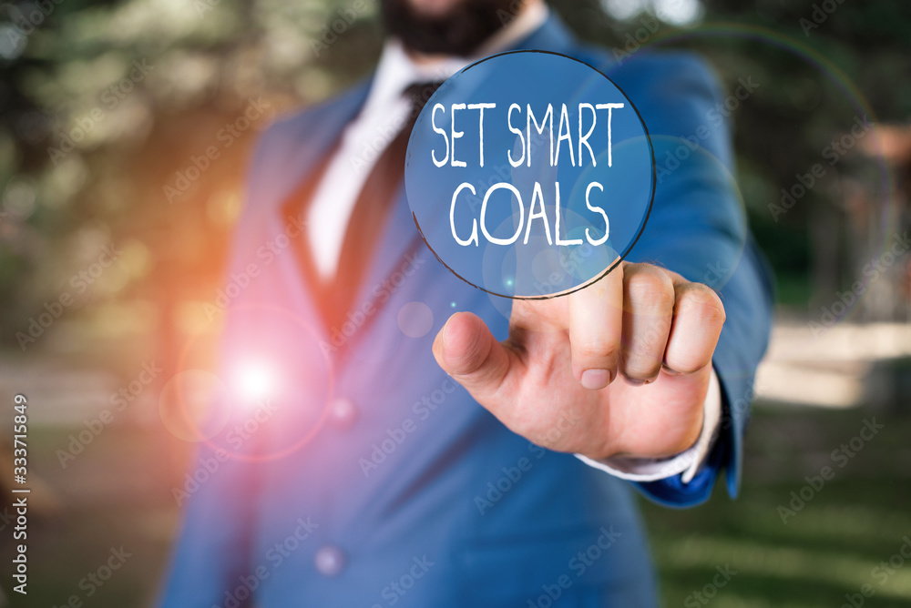 Poster word writing text set smart goals. business photo showcasing list to clarify your ideas focus effort