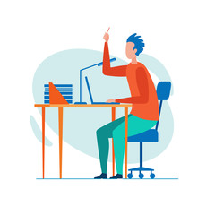 Fototapeta premium Office Worker, Thinking Problem Over Intensively Without Assistance, Working Late with Laptop, Developing Presentation, Looking for Solution, Preparing Report or Getting Ready for Job Interview