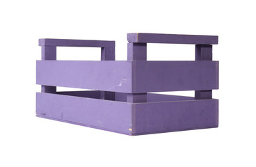 Wooden box isolated on white. Purple container ready for clipping path.