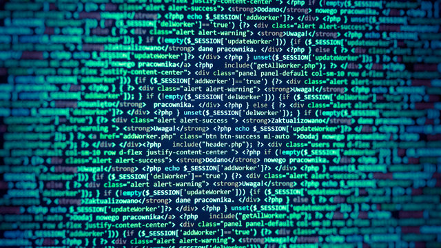 Green color background. Software developer programming code. Abstract computer script code.