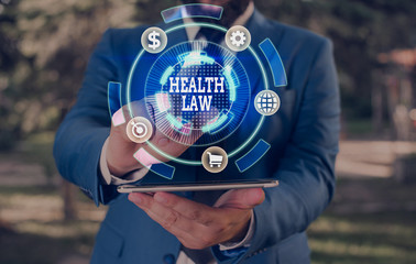 Text sign showing Health Law. Business photo showcasing law to provide legal guidelines for the...