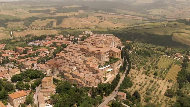 Aerial video of Pienza in tuscany
