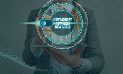 Writing note showing New Monday New Week New Goals. Business concept for goodbye weekend starting...