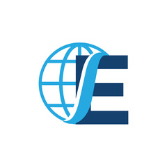 E letter symbol with blobe symbol icon