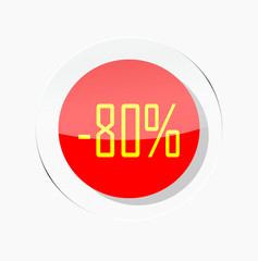 Red circle icon discounts up to 80% with white background