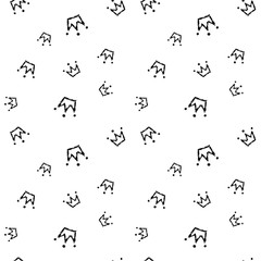Girly sweet vector seamless pattern with crowns. Romantic style, hand drawn elements. Texture, black silhouettes. Applicable as endless textile or wrapping paper prints and backgrounds.