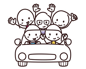 棒人間のイラスト/5人でドライブ