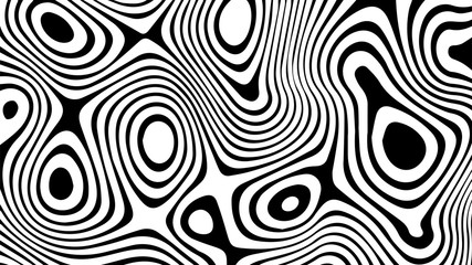 Vector optical illusion with black and white lines. Abstract curve background.