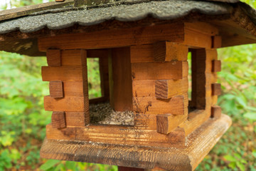 Close-up of a wooden empty bird house