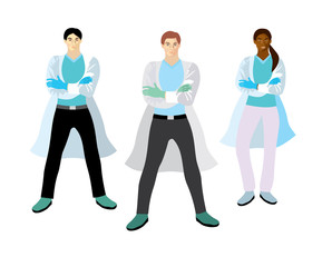 Fototapeta premium vector illustration of doctors of different races, the fight against coronavirus, medicine, covid-19