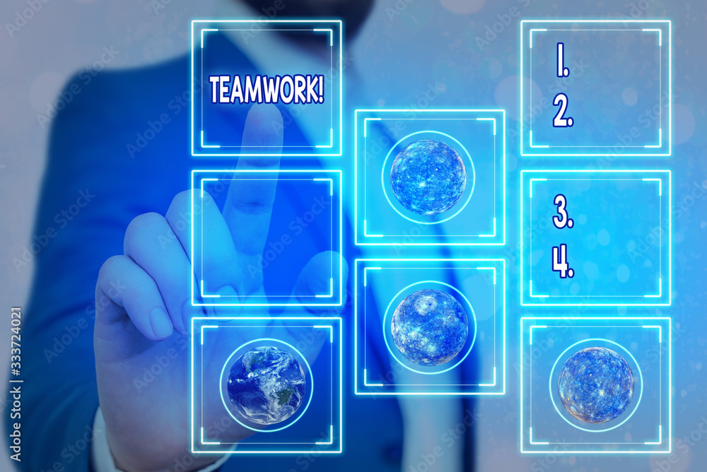 Poster text sign showing teamwork. business photo showcasing combined action of group especially when effec