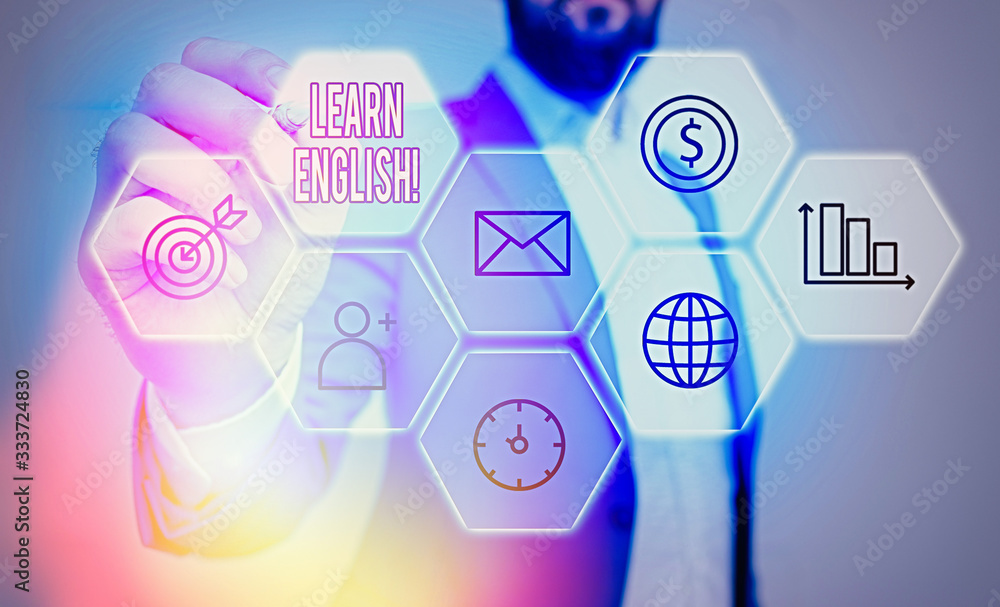 Poster conceptual hand writing showing learn english. concept meaning gain acquire knowledge in new languag